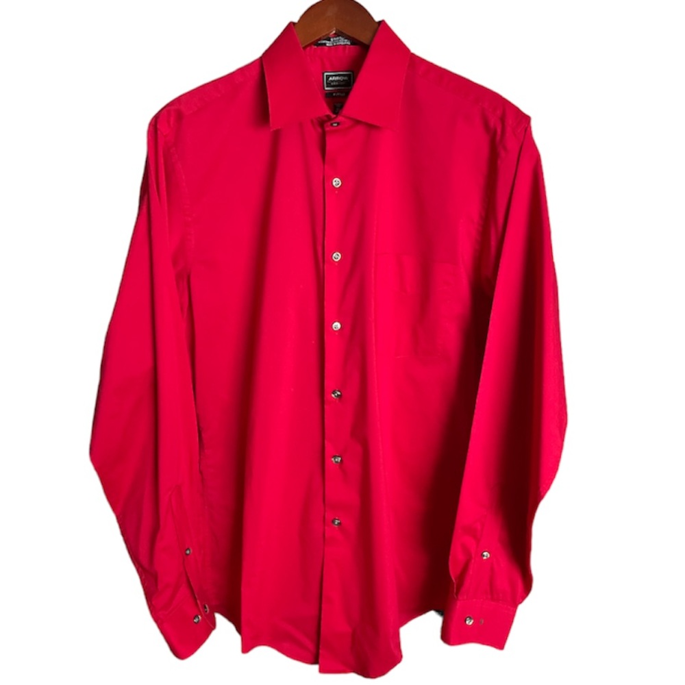 Men’s Arrow Red Long Sleeve Fitted Dress Shirt (15 1/2 34/35)